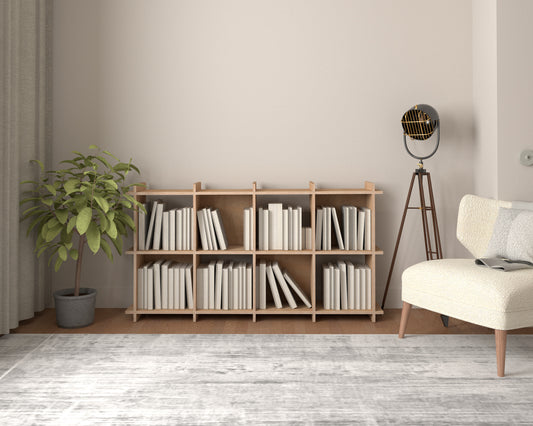 4x2 Modern Modular Plywood Bookshelf Kallax modules japandi design for vinyl records, books, music studio, home - 150x80x33cm / 59x32x13”