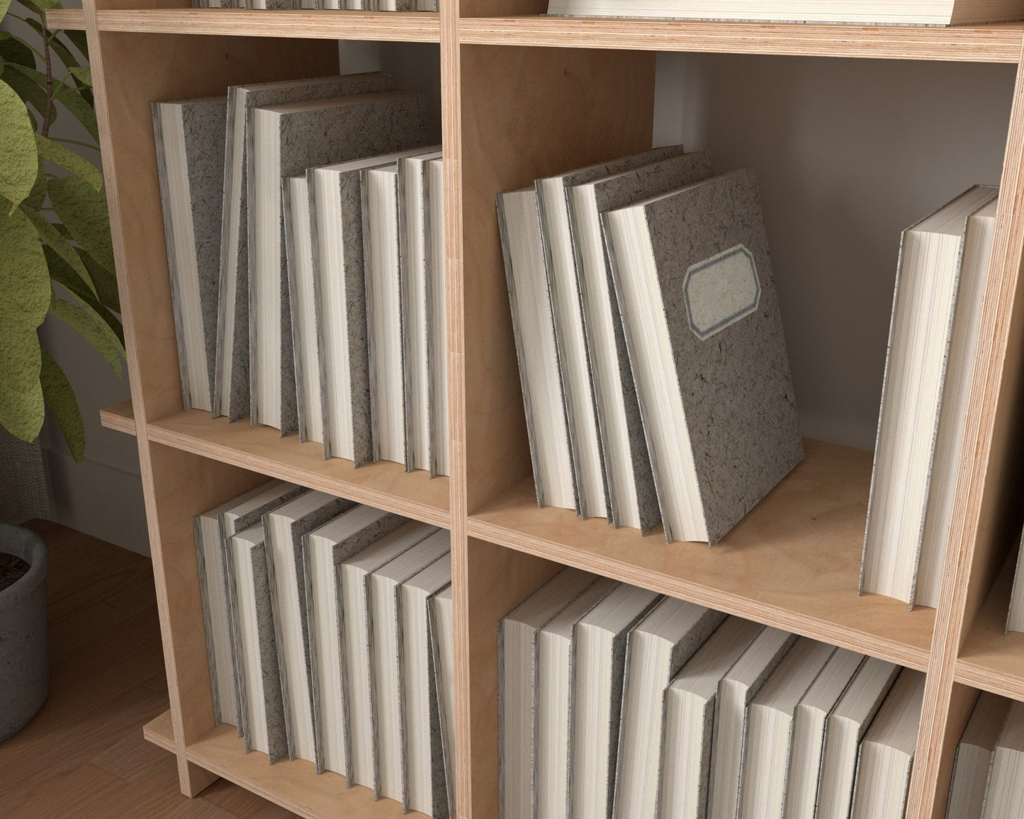 3x3 Modern Modular Plywood Bookshelf Kallax modules japandi design for vinyl records, books, music studio, home - 115x115x33cm / 45”x45”x13”