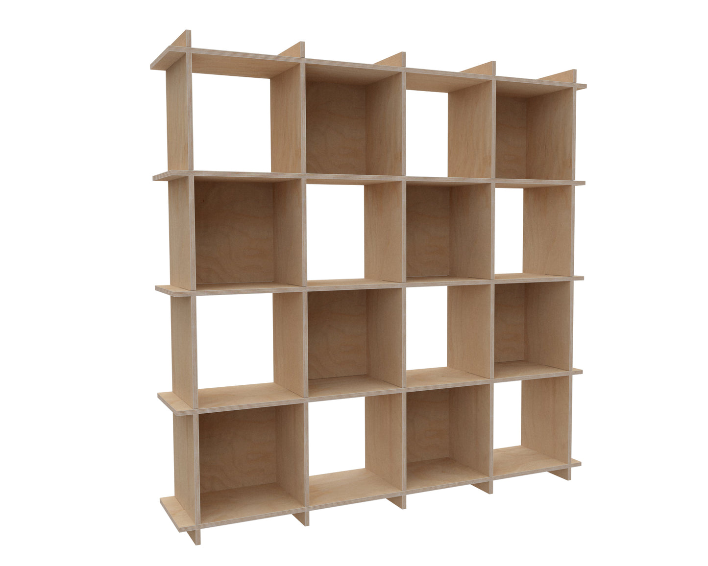 4x4 Modern Modular Plywood Bookshelf Kallax modules japandi design for vinyl records, books, music studio, home - 150x150x33cm / 59”x59”x13”