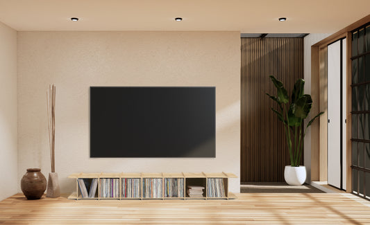 7x1 Modular Plywood TV Stand Sideboard Shelf Media Console Vinyl Modern Minimal Stand Japandi Home Custom Design 110.5x17x14in / 274x42x35cm