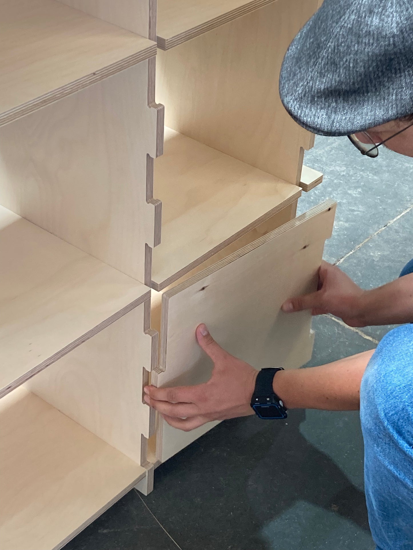 2x2 Modern Modular Plywood Bookshelf KALLAX modules japandi custom design for vinyl records, books, music studio 32”x32”x13” / 80x80x33cm